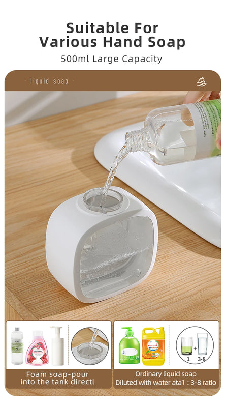 New Wall Mounted Automatic Soap Dispenser Foam Smart Hand Washing Machine 500ml Liquid Rechargeable Bathroom Induction Sensor