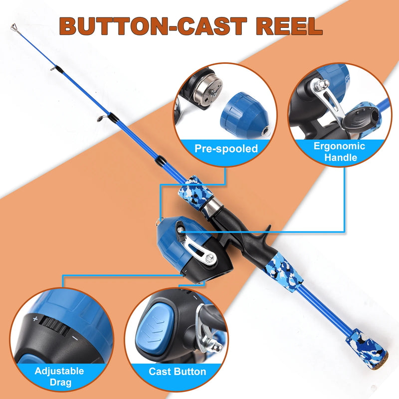 Kids Fishing Rod and Reel Combo Full Kit 1.2m/1.5m Telescopic Casting Rod Pole with Spincast Reel and Hooks Lures Swivels Carry