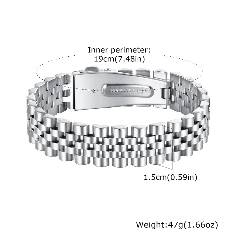 15MM Chunky Watch Band Bracelets for Men,19CM Magnetic Stainless Steel Links Wristband,Stylish Jewelry Gifts for Dad Husband Son