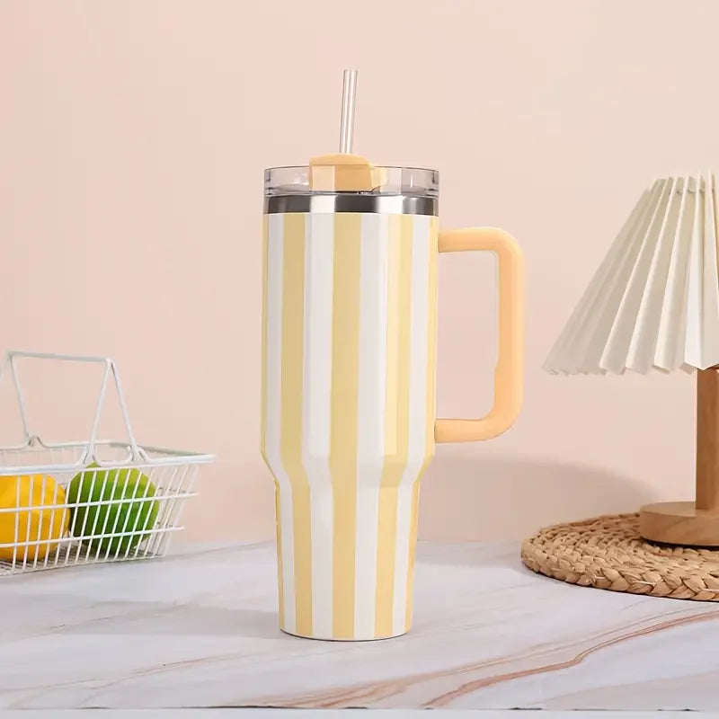 40oz Thermal Bottle With Straw Handle and Lids Drinkware Hot Cold Stainless Steel Thermos Portable Car Coffee Cups Thermal Mug