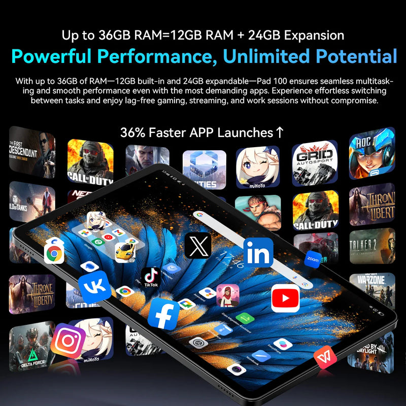 Blackview OSCAL PAD 100 Tablet PC 12'' 2K FHD+ IPS Tablet Android 15 Unisoc T615 36GB(12+24) RAM 256GB ROM 4G LTE 9000mAh GPS