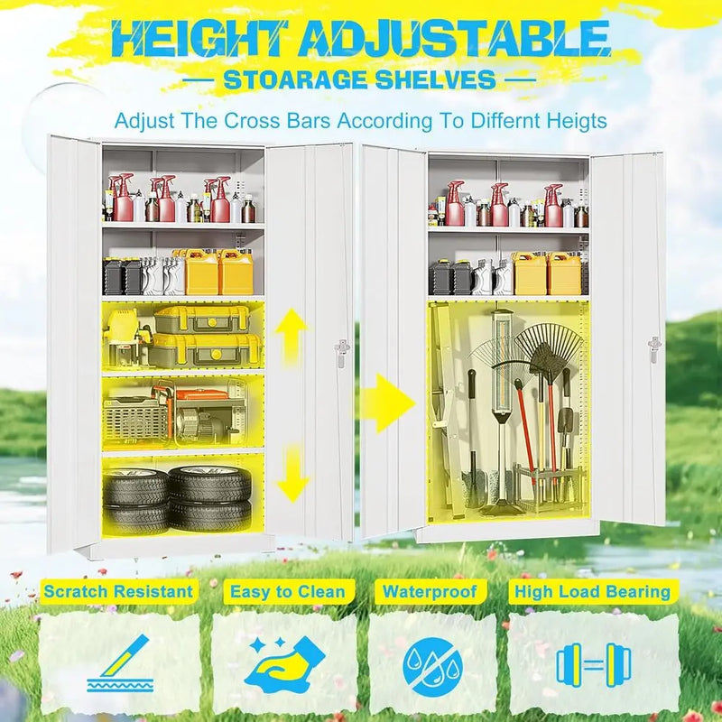 Metal Storage Cabinet, Garage Cabinet with Doand Shelves Lockable Steel Multiunctional Cabi, White ile Cabior Home, Oice, Garage