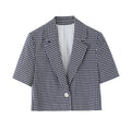 HH Women Casual Slim Plaid Blazer Pants Set 2026 Summer Autumn Gingham Short Blazer+High Waist Capri Pants Fashion Office Suits