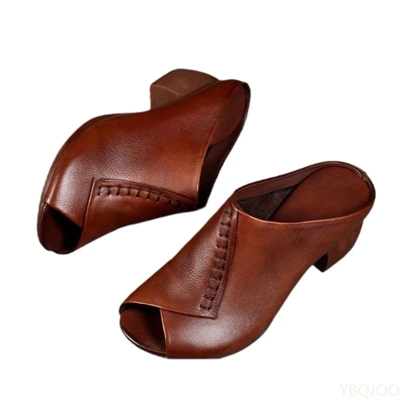 Summer square heel fish mouth slippers for women fashionable versatile height increasing comfortable mid heel women's sandals