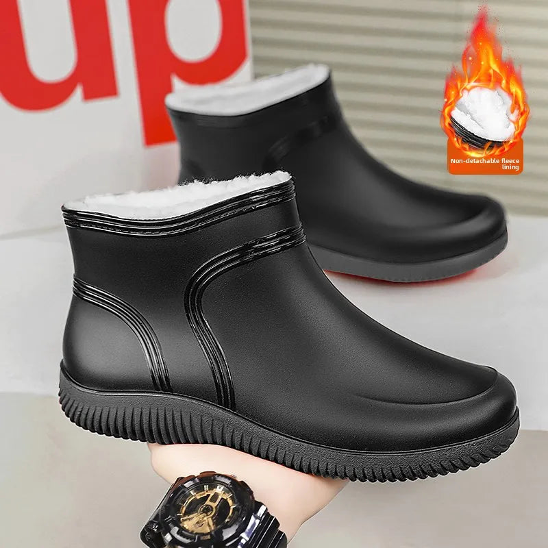 Men's Winter Fleece Lined Rain Boots Warm Cotton Work Safety Rubber Boots Outdoor Fishing Water Shoes Special for Delivery Ri...