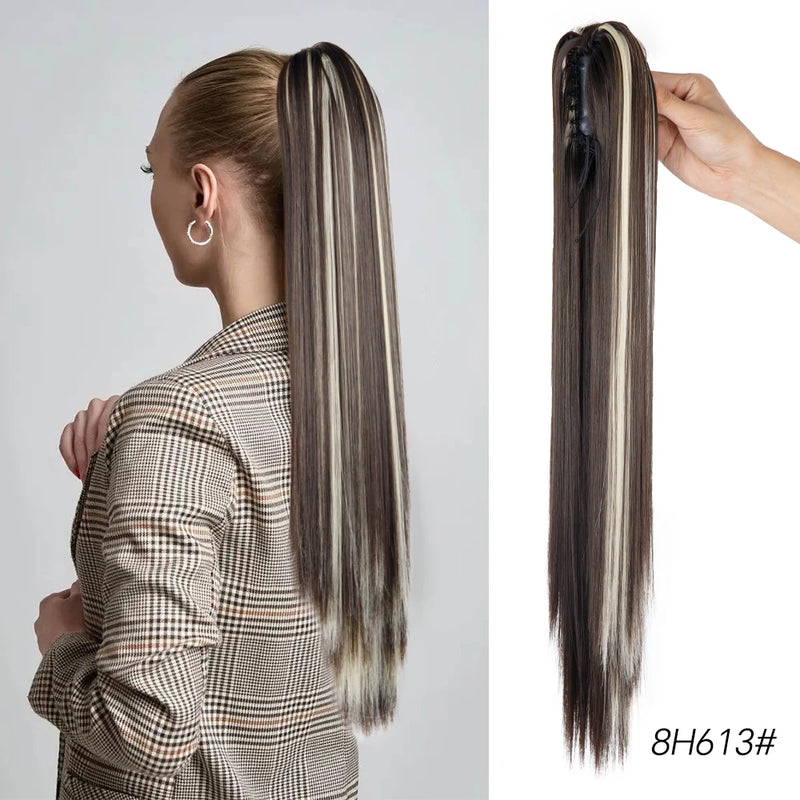 Synthetic Claw Clip On Ponytail Extension 22Inch Long Straight Wavy Ponytail Hair Ponytail With Claw Clip On Ponytail For Women