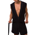 Men's Summer Milk Silk Bathrobe Hooded Sleeveless Bathrobe Pajamas Slimming Medium And Long Fitting Household Clothing