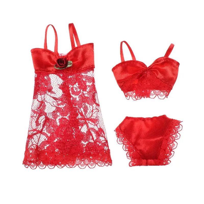 3Pcs/set Pajamas Colorful 3 In 1 Clothing Underwear Lingerie Bra Dress Lace Homewear Accessories Clothes for 1/6 Doll