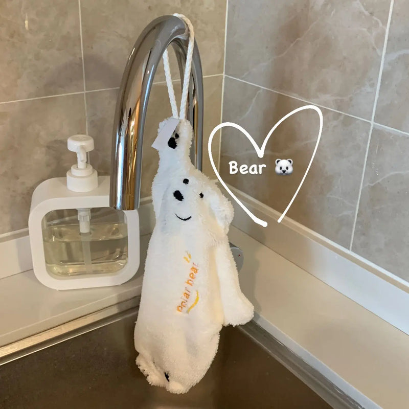 Polar Bear Hand Wiping Towel Super Absorbent Hanging Kitchen Towel Coral Design Thick Cartoon Hand Towel