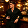Men's Luxury Satin Wrap Neck Shirt Long Sleeve Elegant | SAMAG