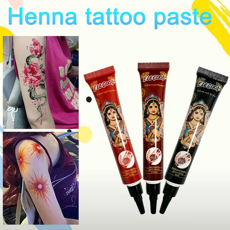 3 colors Natural Herbal Henna Cones Temporary Tattoo Body Art Paint Mehandi Ink gift，36PCS Temporary tattoo template