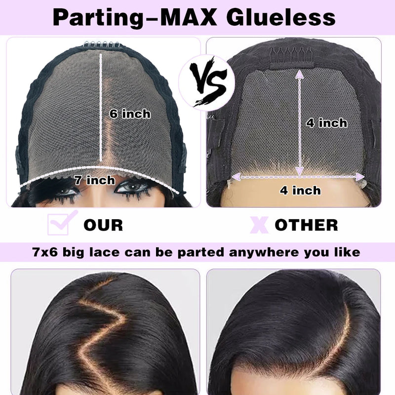 Lace Front Wigs Human Hair Glueless Wigs Human Hair 7x6 Glueless Wigs Human Hair Pre Plucked Pre Cut 220% Density Black Body Wave Human Hair Wig for Women