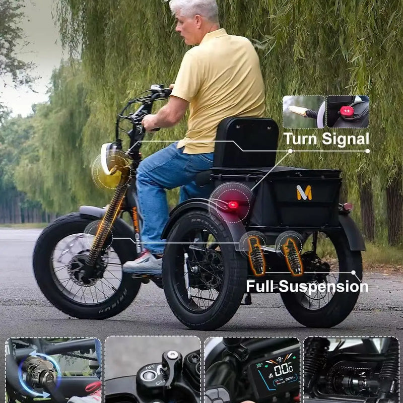 High Power Long Range Dual Motor Dual Battery 3 Wheel E Cargo Trike Adults Sand and Snow Fat Tire Electric Delivery Tricycle