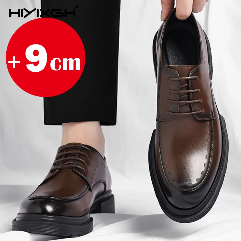 7-9cm Height Increasing Shoes for Men Summer Autumn Inside High Shoes Men's Hollow Business Dress Men's Elevator Leather Shoes