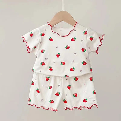 Baby Girl Strawberry Pajamas Set Summer Short Sleeve Thin | SAMAG