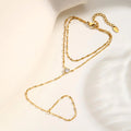 Stainless Steel Hand Chain Ring Bracelet for Women, Adjustable Gold Plated Double Layer Finger Summer - Visuel 4 | SAMAG