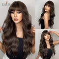 Long Blonde Ombre Brown Synthetic Wigs Water Wavy Platinum Wigs with Bang Hair Wig for Women Daily Cosplay Party Heat Resistant