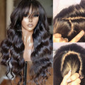 Wavy Bangs Silk Base Full Lace Wig Brazilian Natural Wave Silk Top Full Lace Human Hair Wigs with Air Bangs For Women
