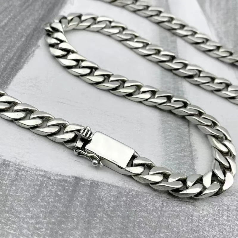 100% S925 Sterling Silver Necklace 7/810MM Punk 925 Chains Original Certified Jewelry Gifts - Visuel 5 | SAMAG