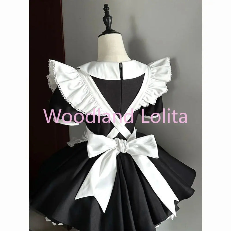 Classical Blue Lolita Anime Maid Cosplay Costume Kawaii Comic Con Dress Up Black Short Sleeved Lolita Set Party Women Outfit