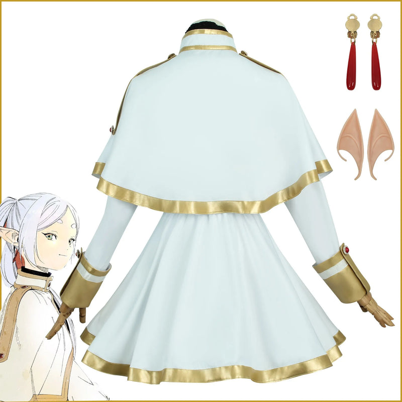 Sousou No Frieren Cosplay Costume Wig  Anime Figures Magician Dress Elf Ear Accessory Halloween Party  for Women Adults kids