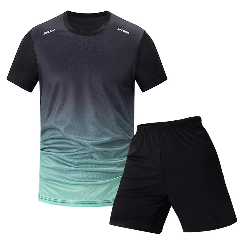 2-Piece Men's Suit Youth Four-Season Gradient T-Shirt Short-Sleeved Sports Quick-Drying Comfortable Home Wear Fashionable