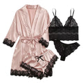 Women's Pajama Fashion 4-piece Set Lace Satin Strap Sexy | SAMAG