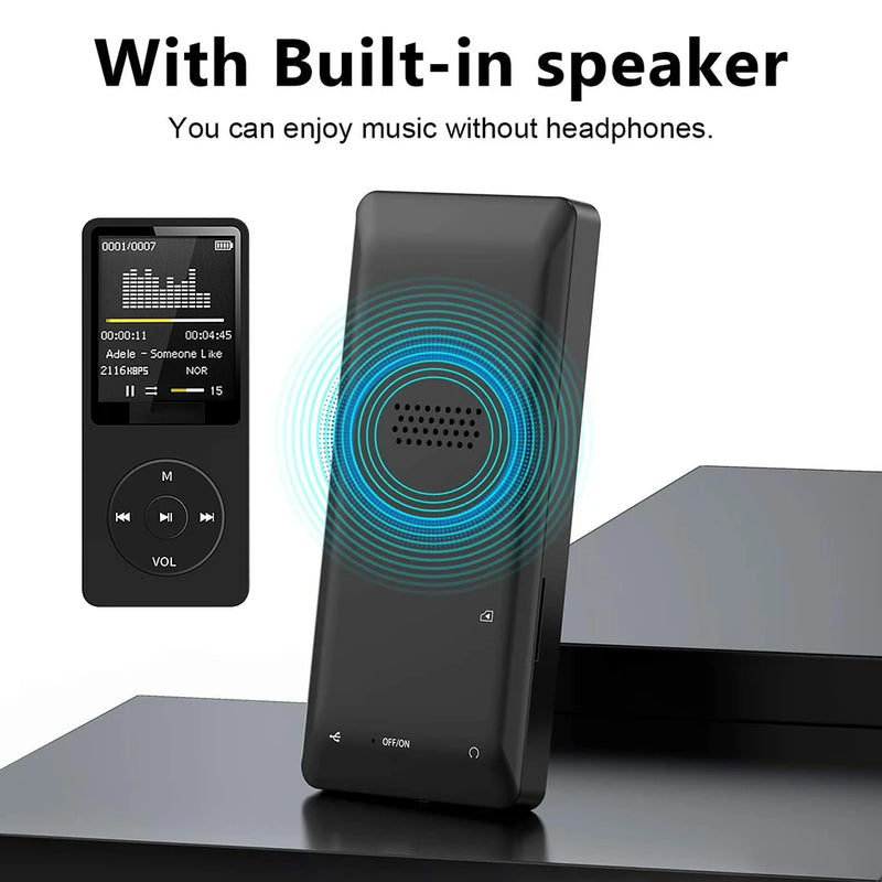 Portable MP3 Player USB Charging Record Digital Display Screen Media Lossless Portable Pocket Sports Running Walking Music Play