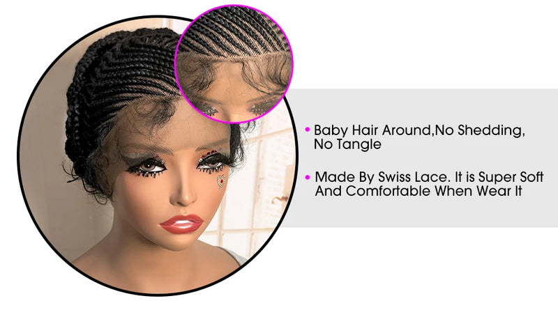 Short Full Lace Braiding Wig Synthetic Cornrow Knotless Box Braided Wigs Natural African Bantu Braids Wig for Black Women