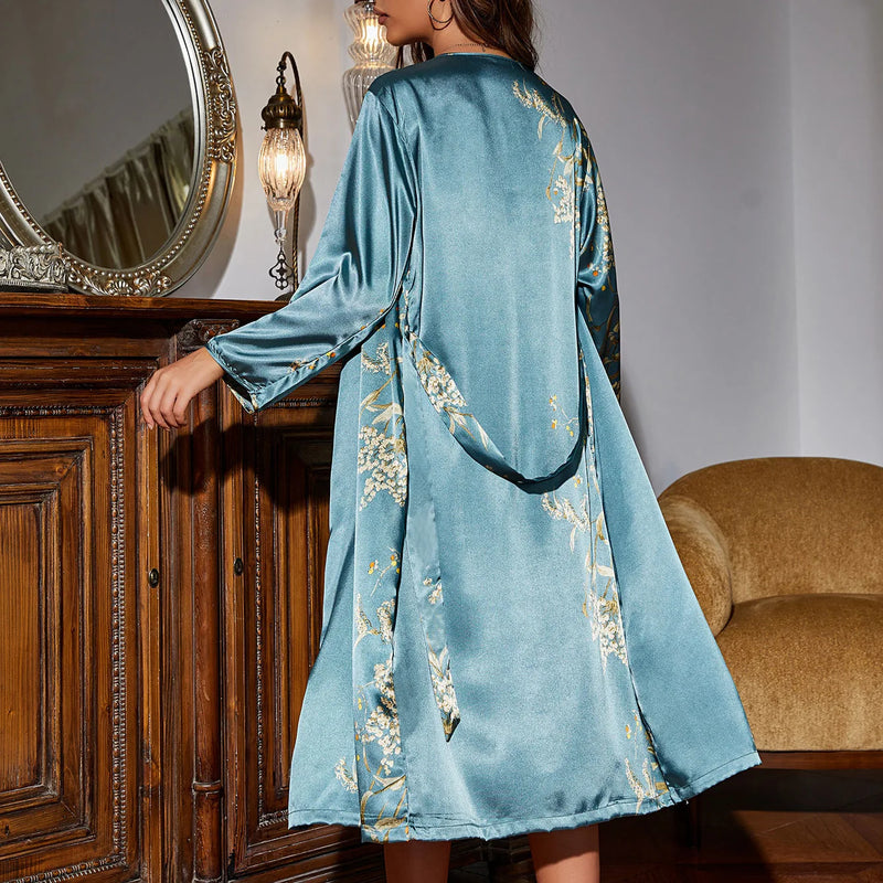 Women's Loungewear Set With Tied Robe And Long Sleep | SAMAG