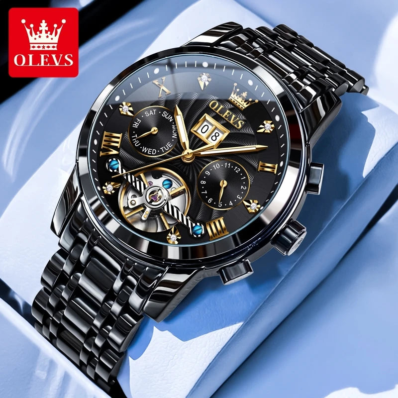 OLEVS 9910 Mens Watch Original Luxury Brand Waterproof Luminous  Automatic Mechanical Watch Dual Calendar Watch Box Reloj