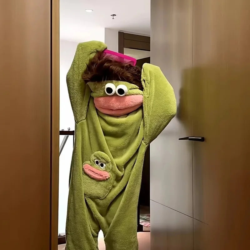 Cartoon Big Mouth Monster Cute Funny Onesie Pajamas Thickened Coral Fleece Homewear For Couples Men Women Autumn Winter Pajamas