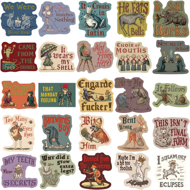 100PCS Creative Medieval Weird Abstract Inspirational Stickers, Handbooks, Decorative Notebooks, DIY Personalized Stickers