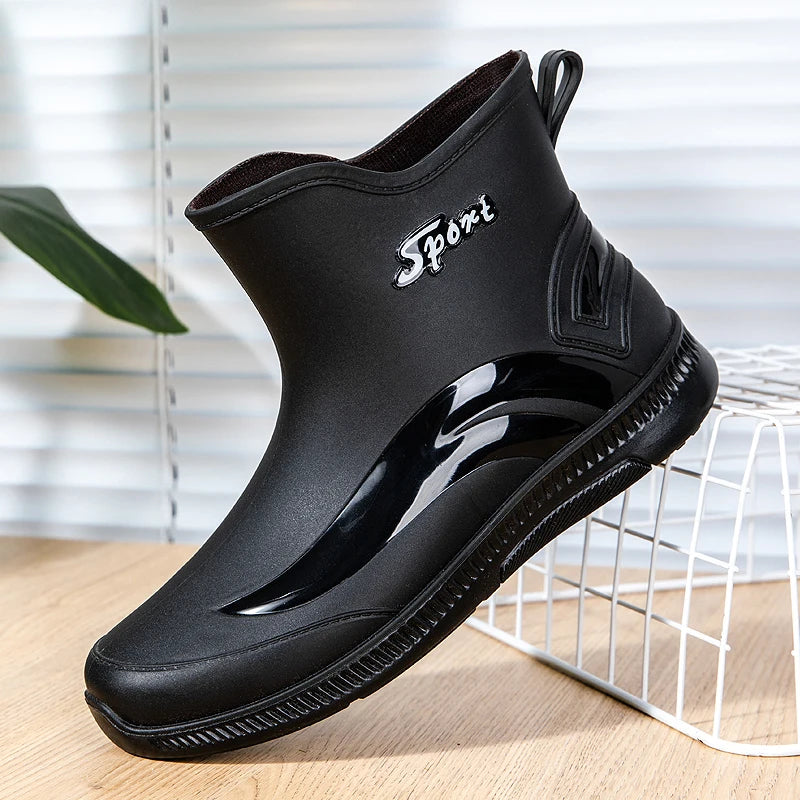 Ankle Rain Boots for Men Integrated Forming Simple Waterproof Rain Shoes Toughness Anti-slip Fishing on Work Camping Waterproof