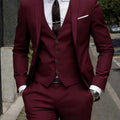 Men's Burgundy 2-Piece Suit Set (Blazer + Trousers Only, No Vest Included),Slim Fit Formal Business Wedding Party Jacket & Pants