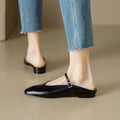 Genuine Leather Slippers Women Flat Heels Covered Toe Ladies Casual Mules Shoe Comfortable Summer Sandals
