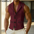 INCERUN Men Vests Patchwork Lapel Sleeveless Button Casual Male Waistcoats Color-block Streetwear 2025 Fashion Vests Men S-5XL