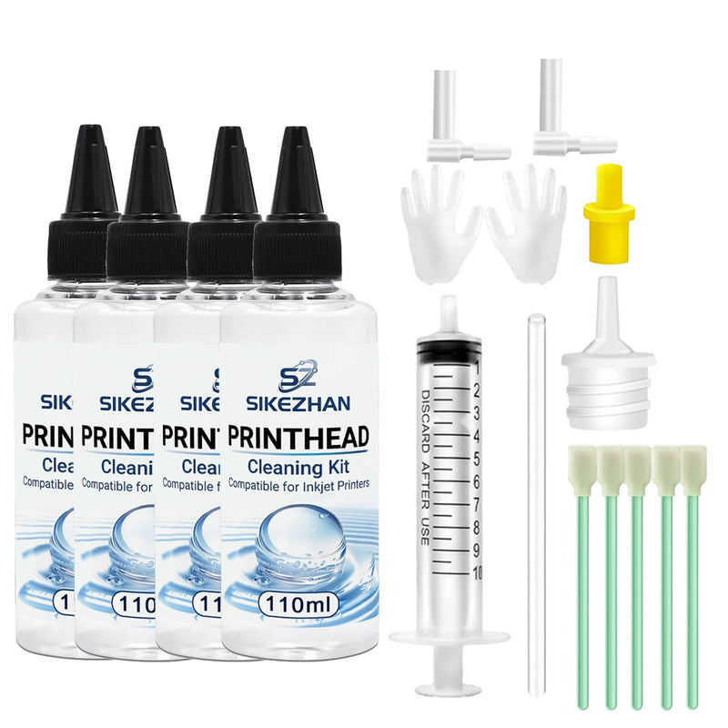 110ml Printhead Cleaning Kit SIKEZHAN Liquid Cleaner Solution Set for All Inkjet Printers Unclog Clogged Nozzle Tools