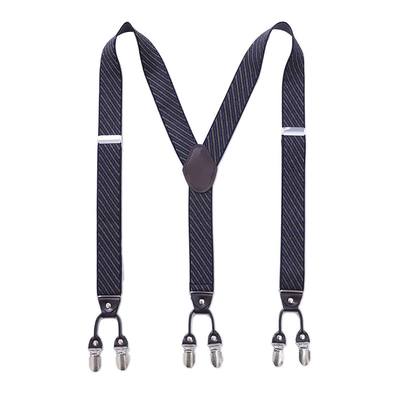 Mens Fashion Suspenders Adjustable Elastic Trouser Braces 3.5cm Wide Y - Back 6 Metal Clips Strap Belt - Visuel 2 | SAMAG