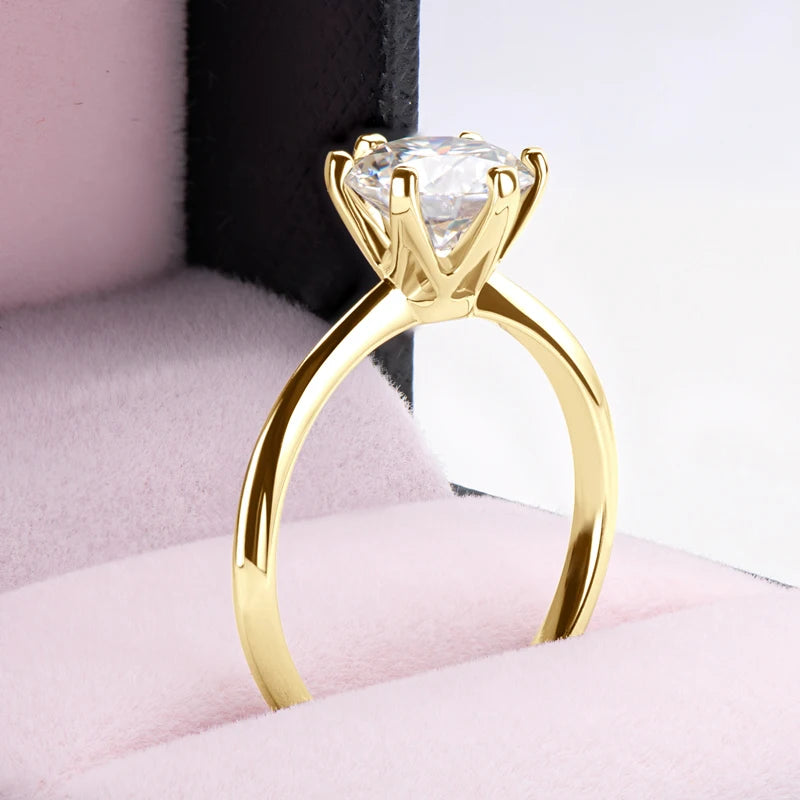 Anziw 0.5 - 3.0CT Moissanite Solitaire Ring Silver 925 14K Gold Plated Wedding Engagement Band For Women - Visuel 5 | SAMAG