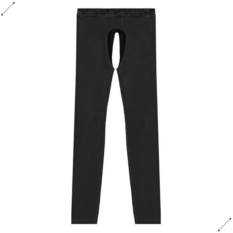 Mens Open Fly Breathable Cotton Thermal Long Johns Black S