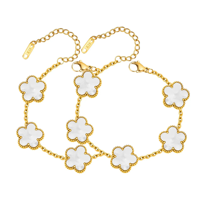18K Gold Plated Floral Bracelets, Stainless Steel Charm Bracelet Non-Tarnish, Adjustable Lucky Chain Set Trendy Gift