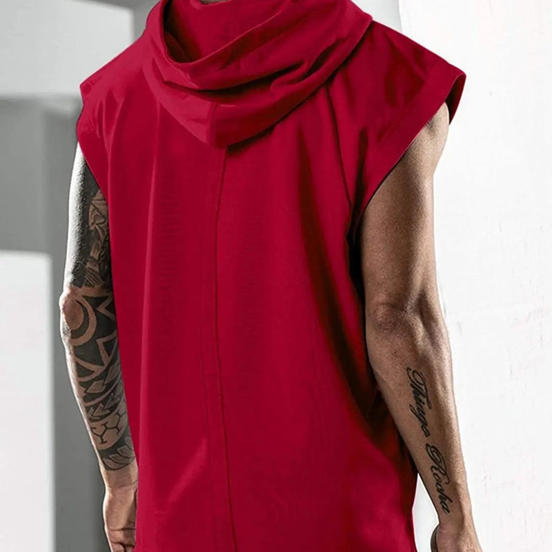 2025 Vest  Hooded Solid Color New Men's Casual Pullover Sports Men's T-shirt Sleeveless Men's Waistcoat Loose