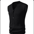 Beige Men's Sleeveless Knit Vest; Pullover Vests for Fall and Winter, Available in Yellow, Gray, Khaki, and Blue.