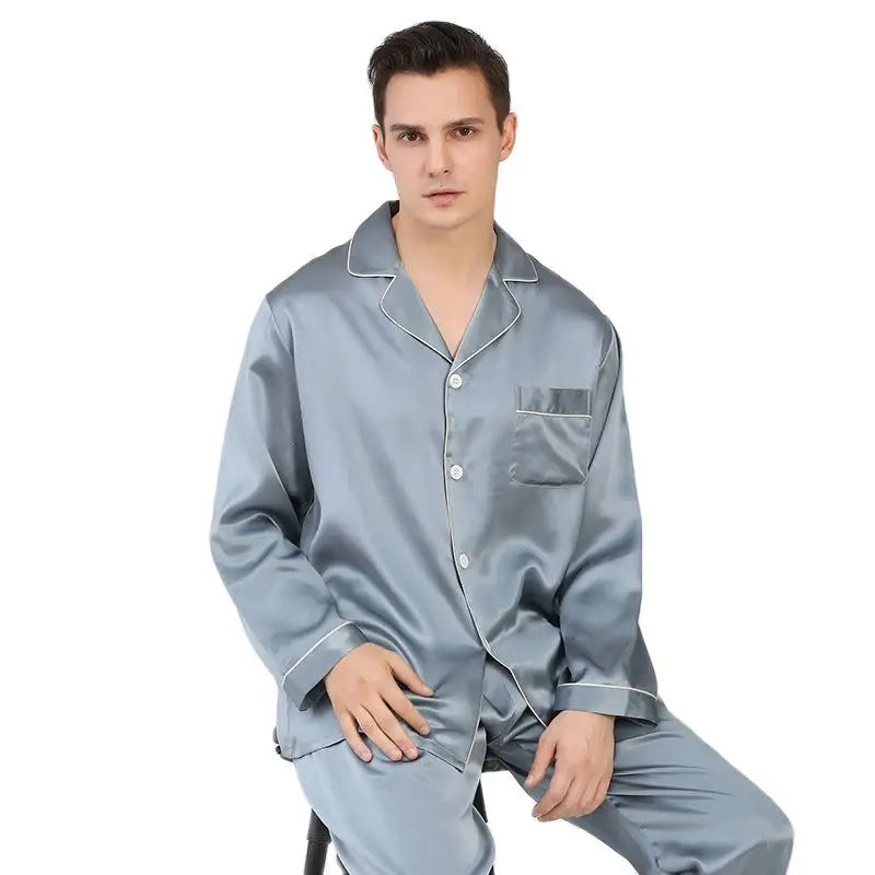 Birdtree 19 Momme 100%Pure Silk Pajamas Sets, Men Homewear Male Casual Long Sleeve Loungewear Pant 2 PCS Suit Sleepwear S38008QM