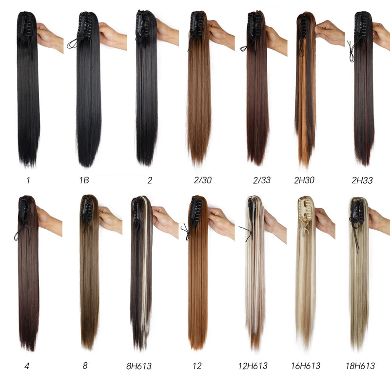 Synthetic Claw Clip On Ponytail Extension 22Inch Long Straight Wavy Ponytail Hair Ponytail With Claw Clip On Ponytail For Women