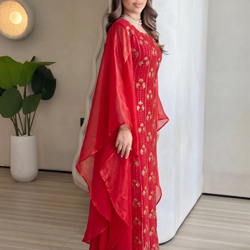 Fashion Dubai Women Sequins Embroidery Caftan Long Dress | SAMAG
