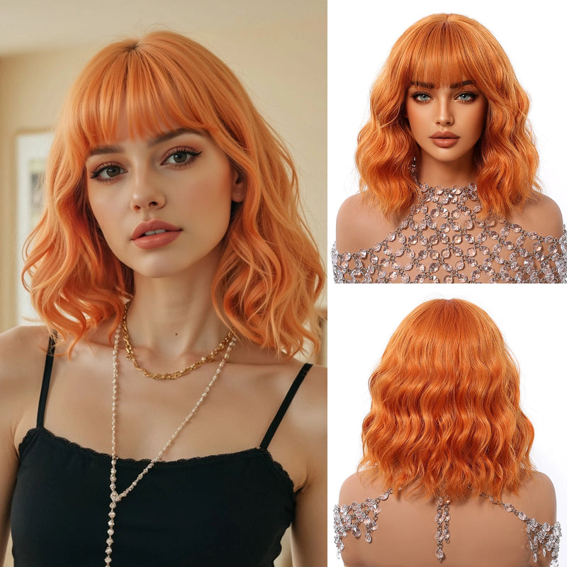 Short Silver Gray Curly Wavy Synthetic Wigs with Bangs for Women Grey Bob Cosplay Party Lolita Natural Hair Wig Heat Resistant