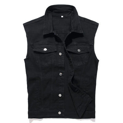 Men Classic Black Denim Vest Pure Color All Match | SAMAG