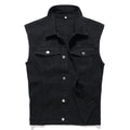 Men Classic Black Denim Vest Pure Color All Match Sleeveless Waistcoat Cotton Cargo Tank Top